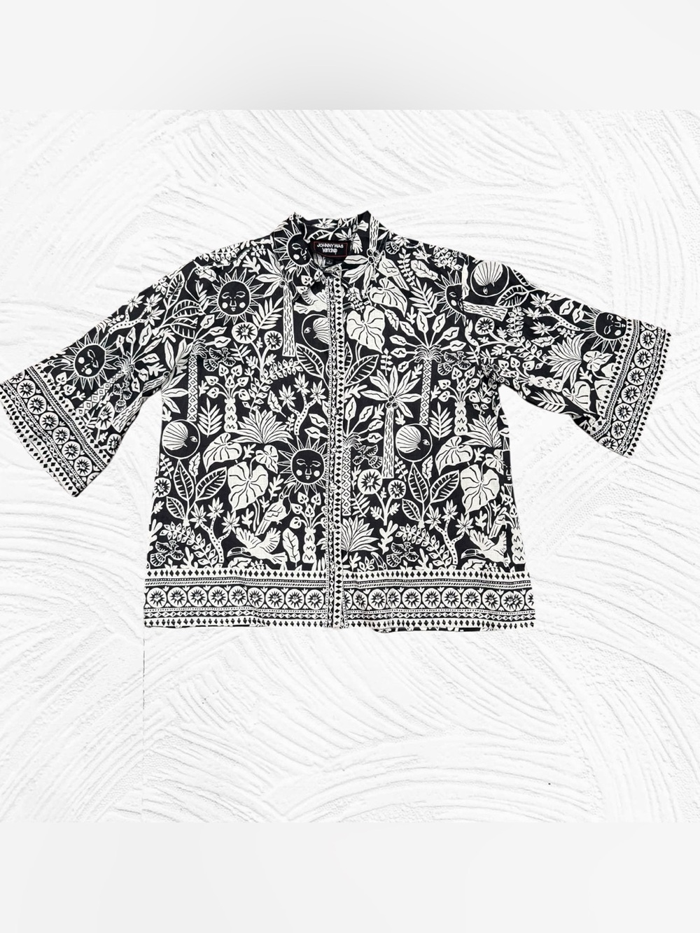 Johnny Was Luciana‎ Kimono Sleeve Shirt Medium Black White Resort Beach